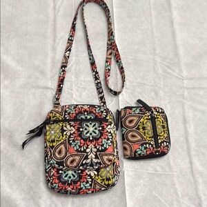 Vera Bradley Floral Patterned Crossbody Bag and Wallet Set